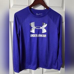 Under Armour Kids Long Sleeve Tee - Purple and Silver Size XL
